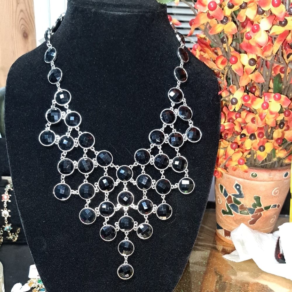 White House Black Market Black and Silver Statement Necklace